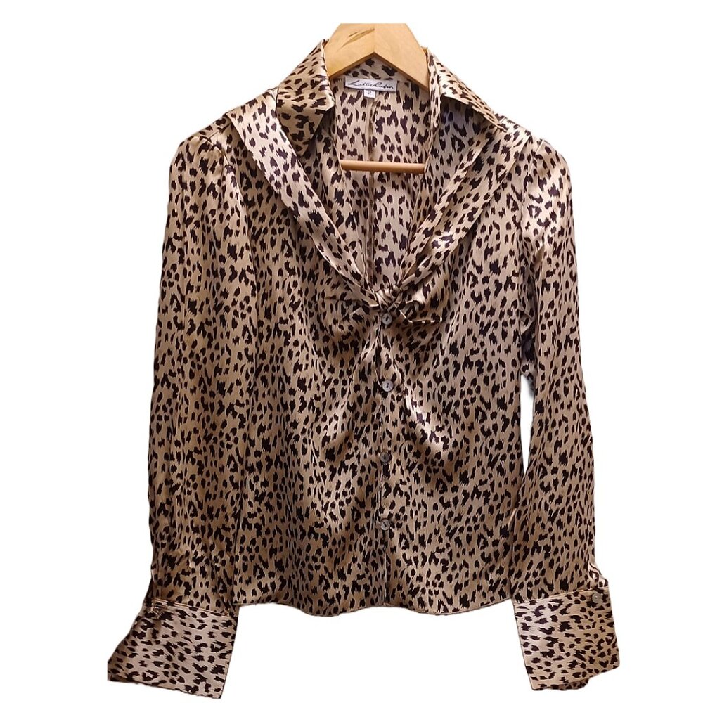 LILLIE RUBIN LEOPARD PRINT SILK SHIRT -  NWOT